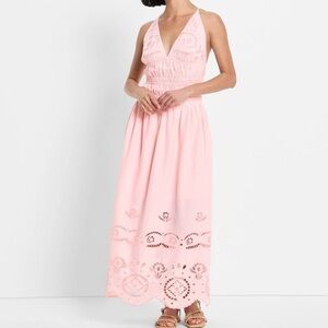 Future Collective Pink Eyelet Maxi Dress Small NWT